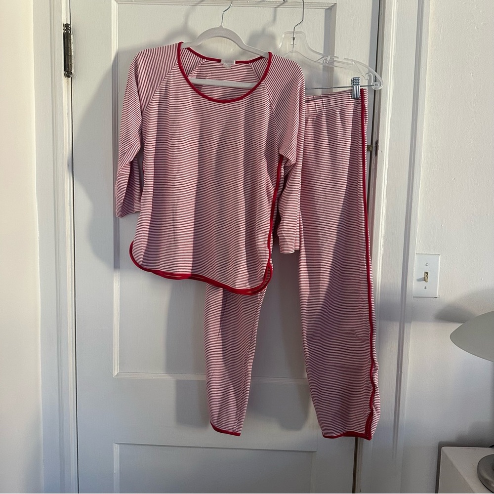 Women's Red & White Striped Pajama Set - Long Sleeve Top & Pants